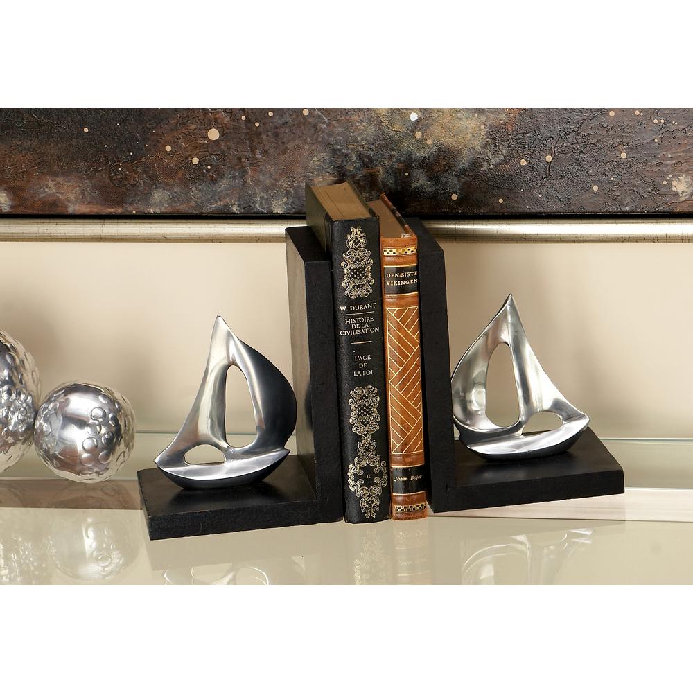IMAX 9.5 in. x 9.25 in. Black and Natural Mango Wood Whale Bookends