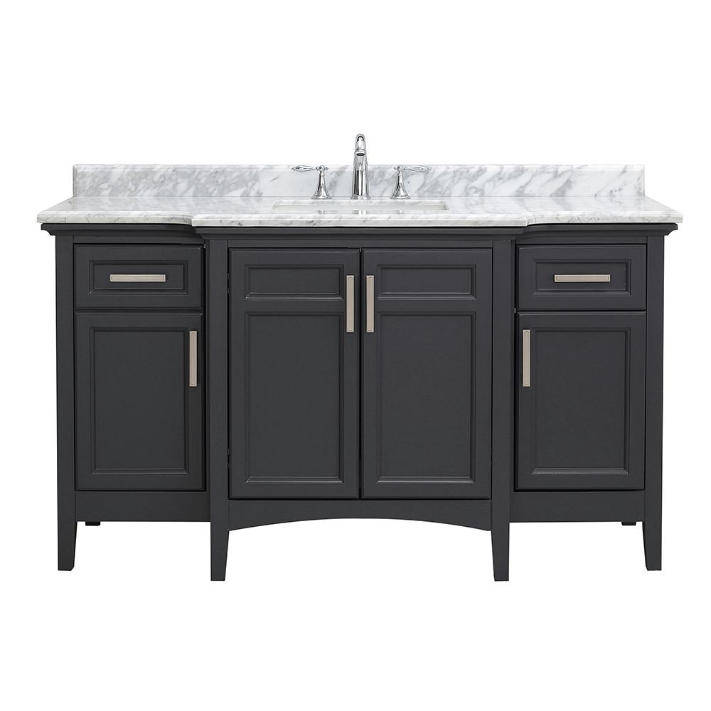 Sassy 60 In W X 22 In D Vanity In Dark Charcoal With Marble Vanity Top In White With White Sink