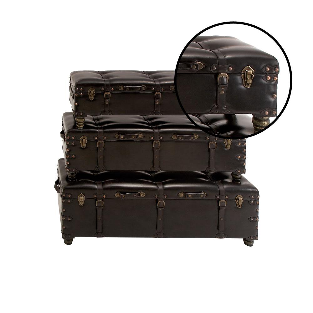 Litton Lane Brown Faux Leather Storage Benches Set Of 3 74475