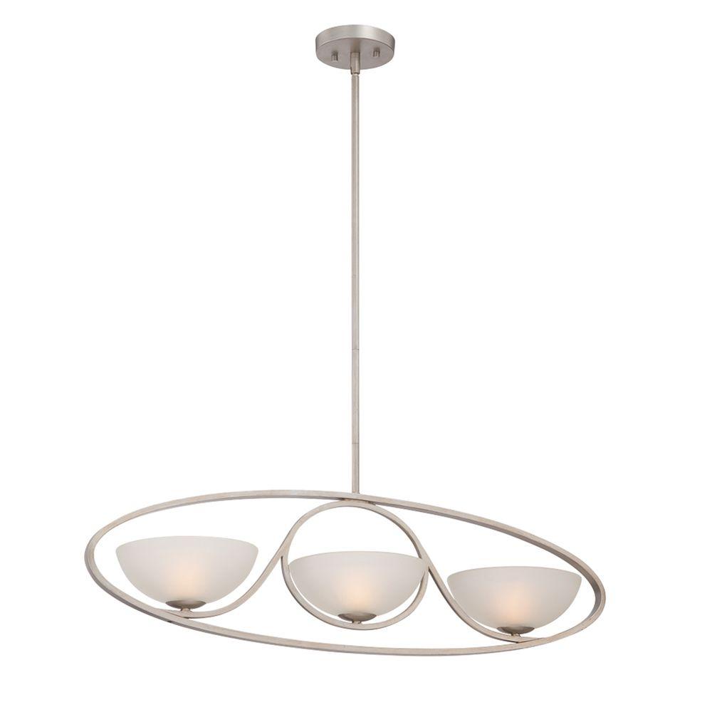 Eurofase Carlucci 3 Light Linear Silver Chandelier With Ivory White Eurofase Carlucci 3 Light Linear Silver Chandelier With Ivory White Shade