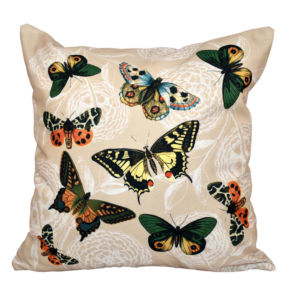 16 in. x 16 in. Taupe/Beige Antique Butterflies and Flowers Animal