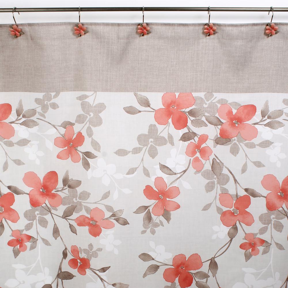 Saturday Knight Coral Garden Floral 72 in. Polyester Shower Curtain