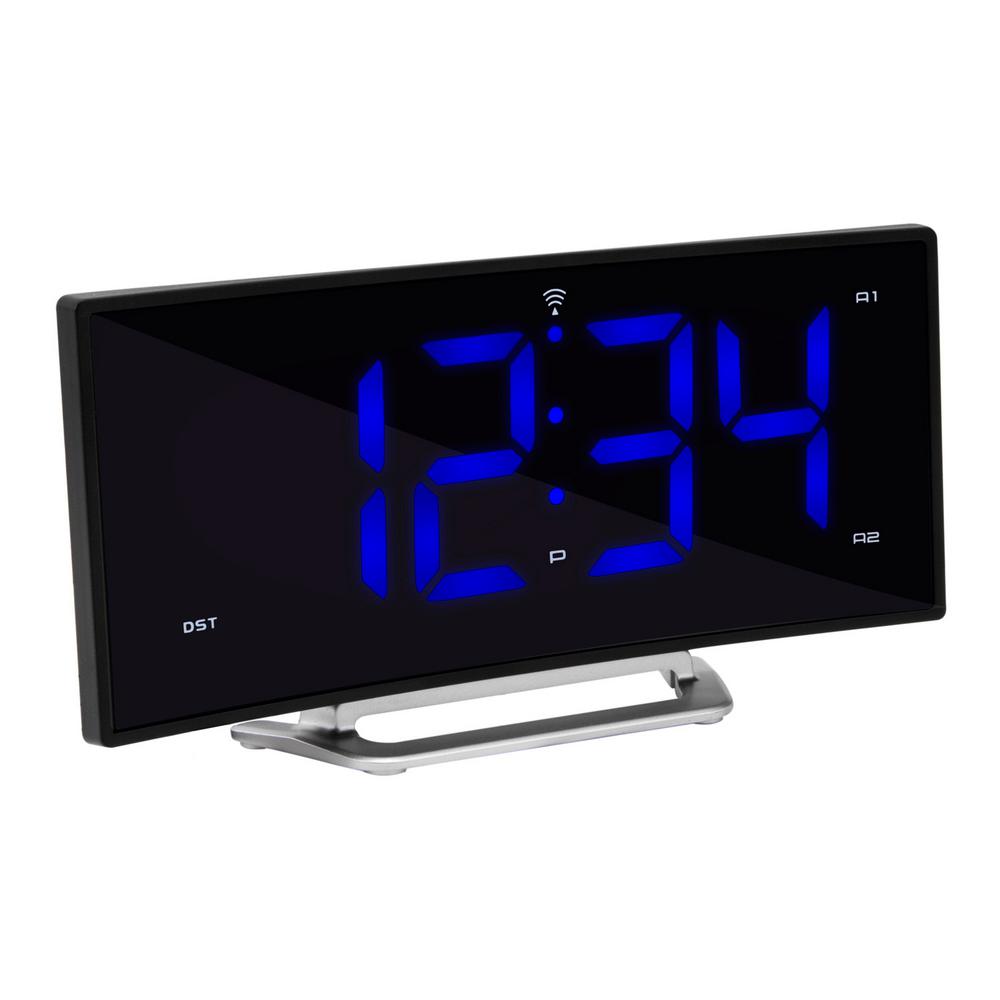 Blue LED Atomic Dual Alarm clock 1.8 in.Curved Bedside Digital Clock | eBay
