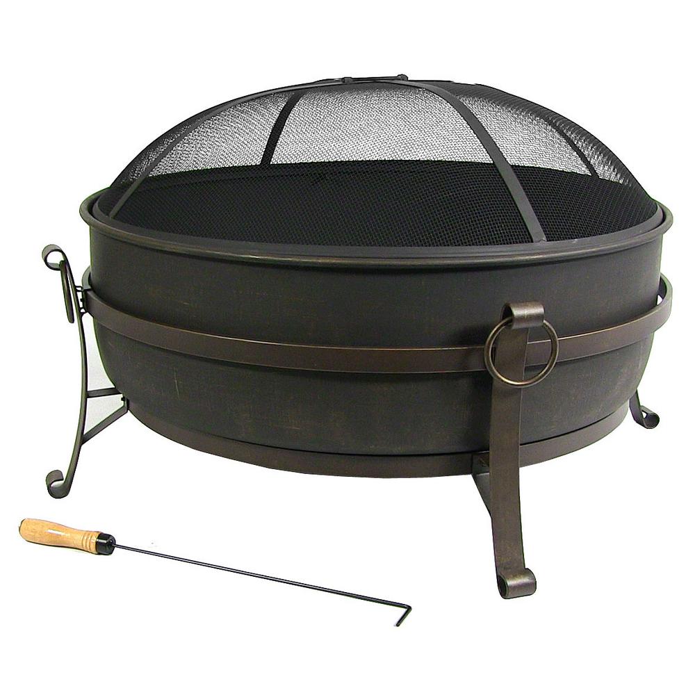 Sunnydaze Decor 34 in. x 23 in. Round Large Steel Cauldron Wood Fire Pit in Black with Spark