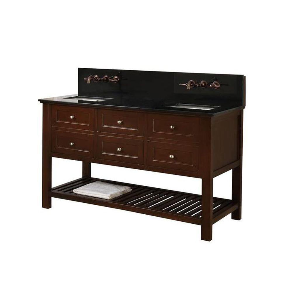Direct Vanity Sink Mission Spa Premium 60 In Double Dark Double Vanity In Dark Brown With Granite Top Black White Basin