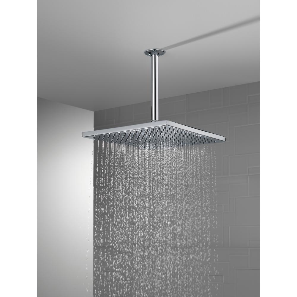 Delta 1 Spray 11 8 In Single Wall Mount Square Fixed Rain Shower Head In Chrome 25 The Home Depot