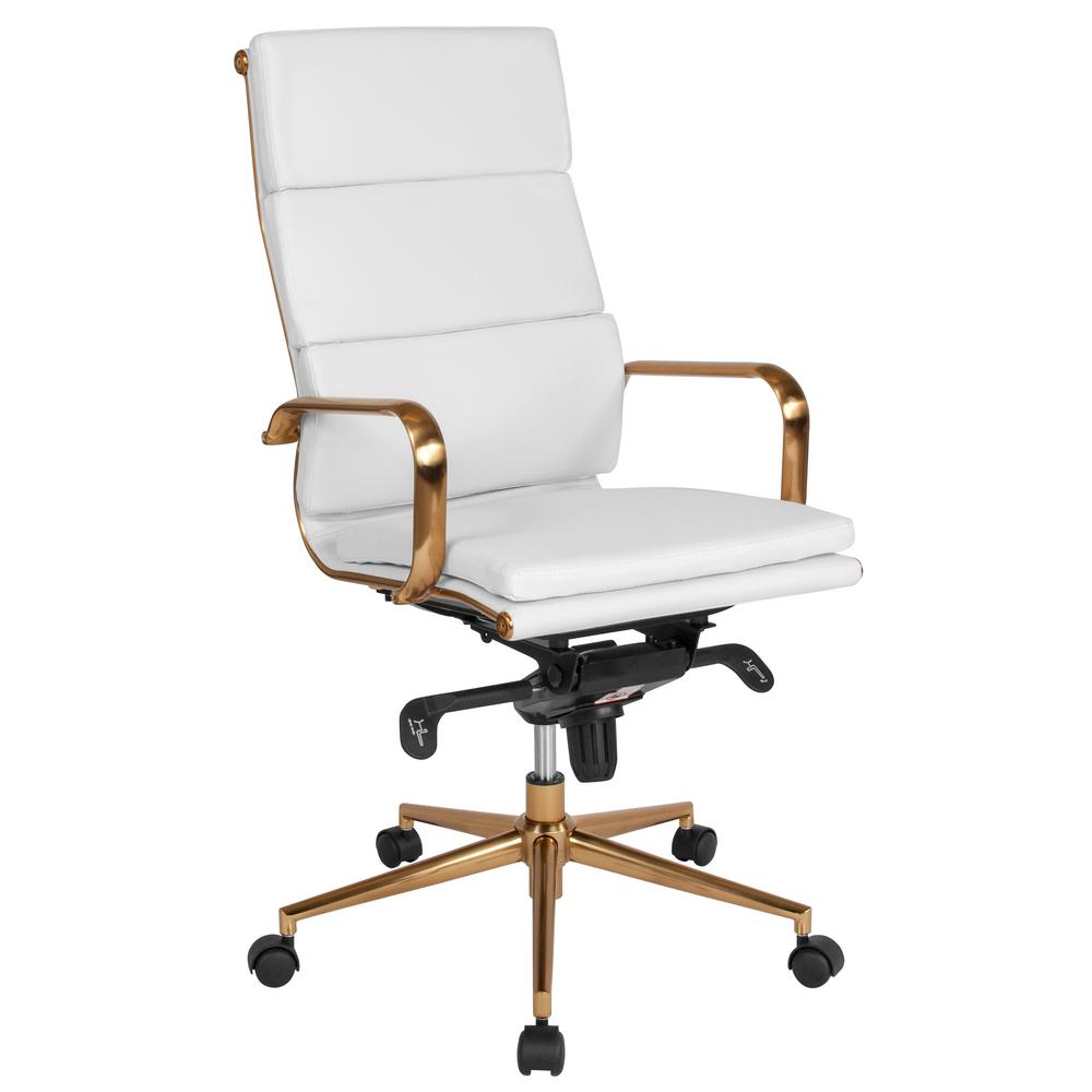 Flash Furniture White Leather Gold Frame Office Desk Chair