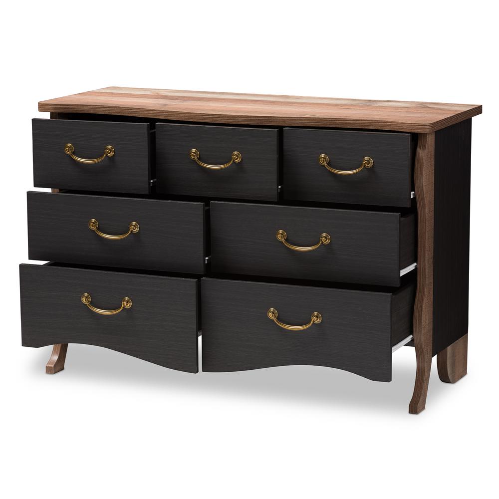 Baxton Studio Romilly 7 Drawer Black And Oak Brown Dresser 146