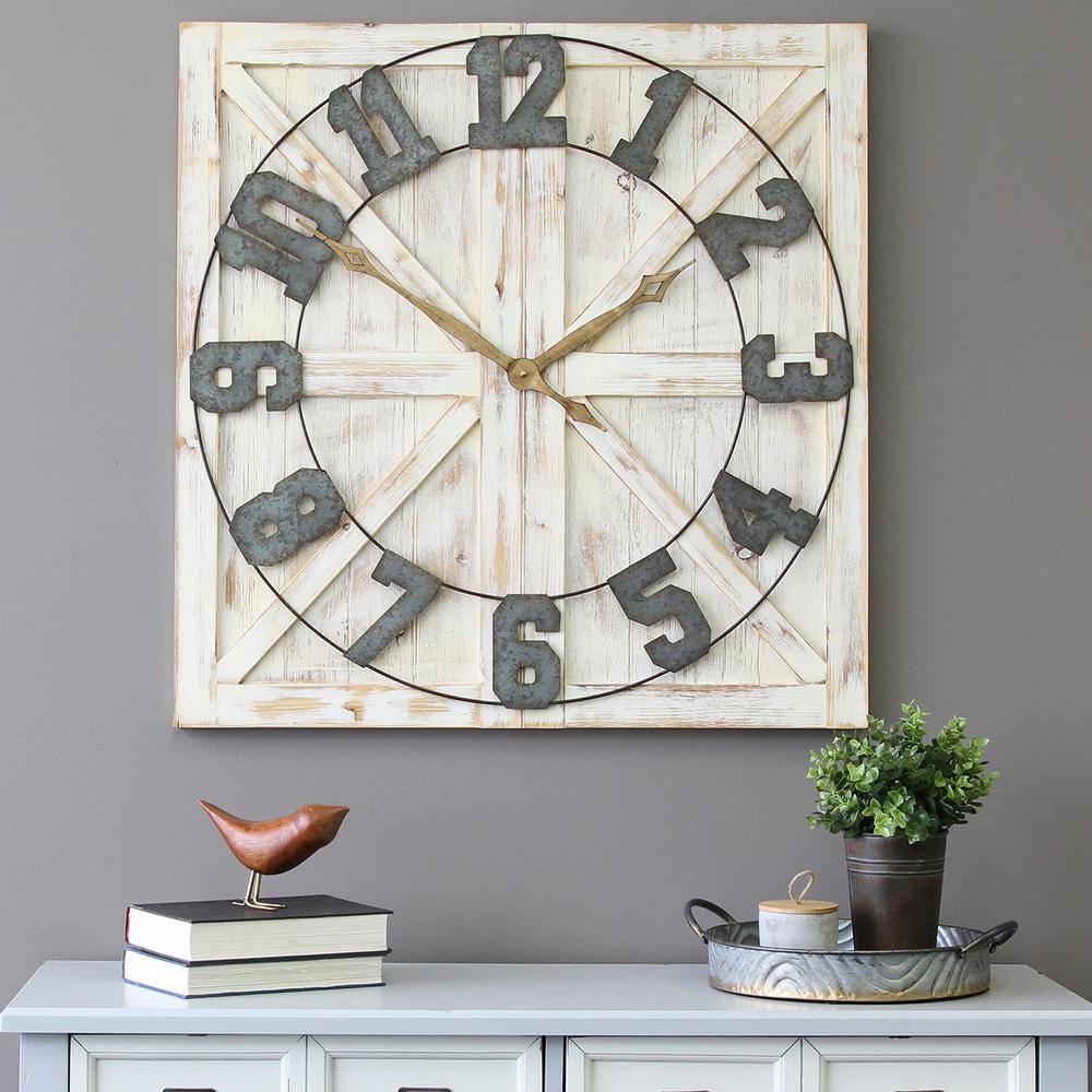 Stratton Home Decor  White Rustic Farmhouse Wall  Clock  