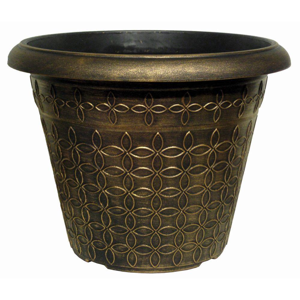 17.9 in. Mod Floral Black Bronze Plastic PlanterDP844EBB The Home Depot