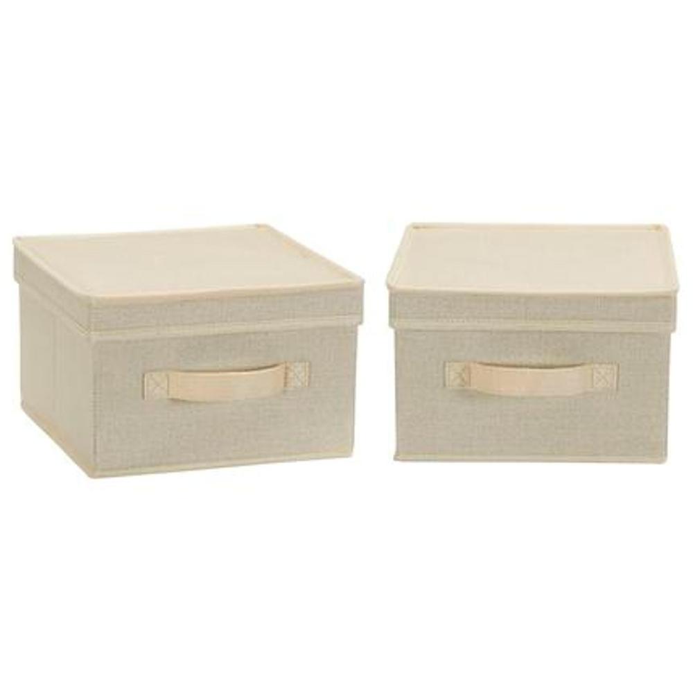 Household Essentials 2 Gal, Medium Storage Box, Cream Linen, 2PC-7421-1